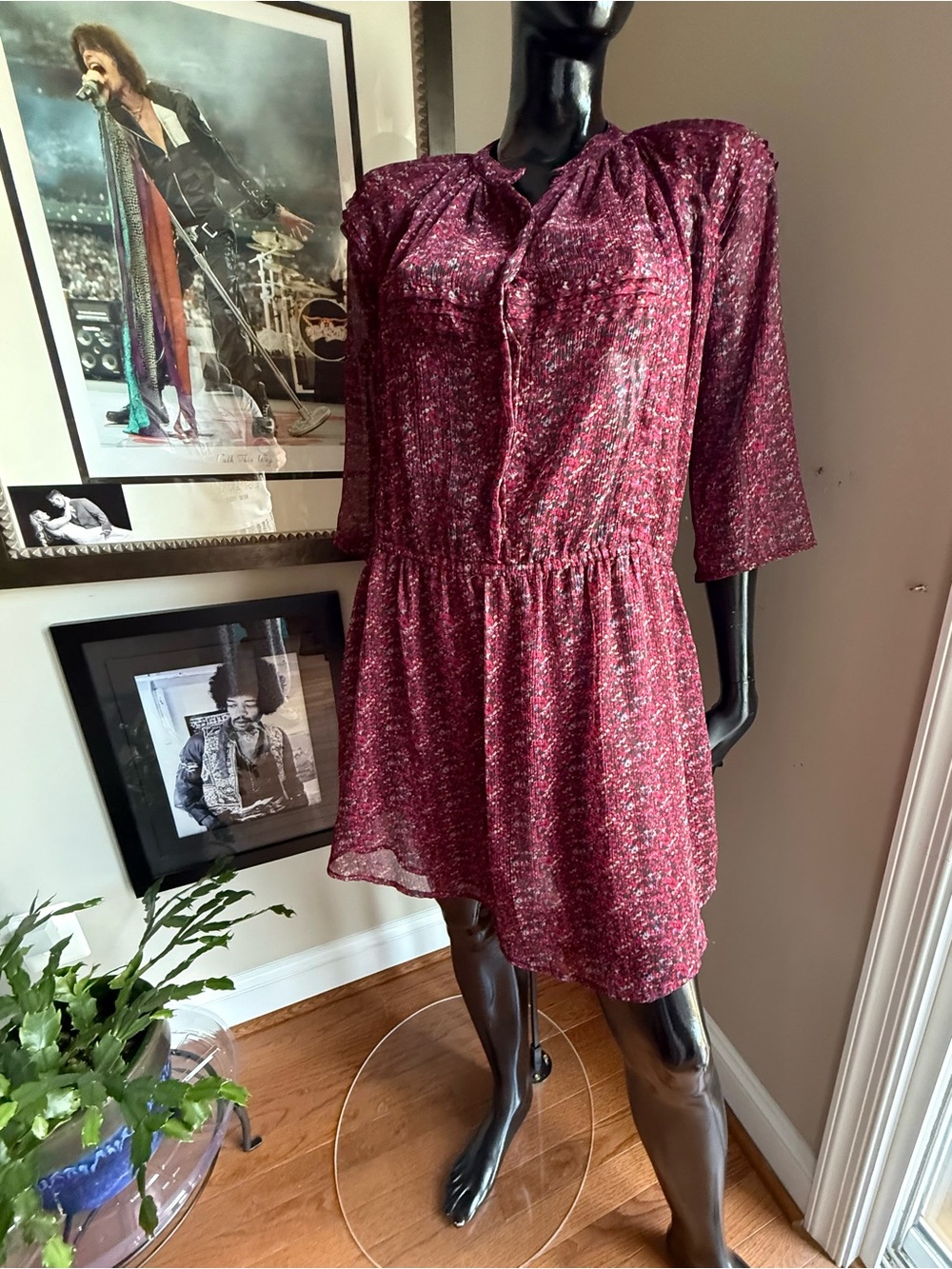 Anthropologie “Staring at Stars “ Burgundy Floral Mini Dress